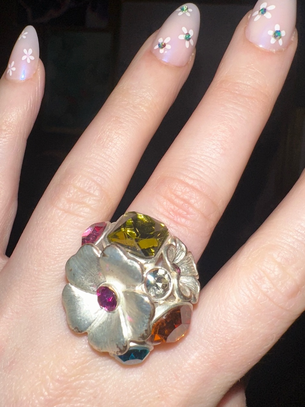 Express • Colorful Floral Rhinestone Cluster Stretch Ring - Picture 9 of 17